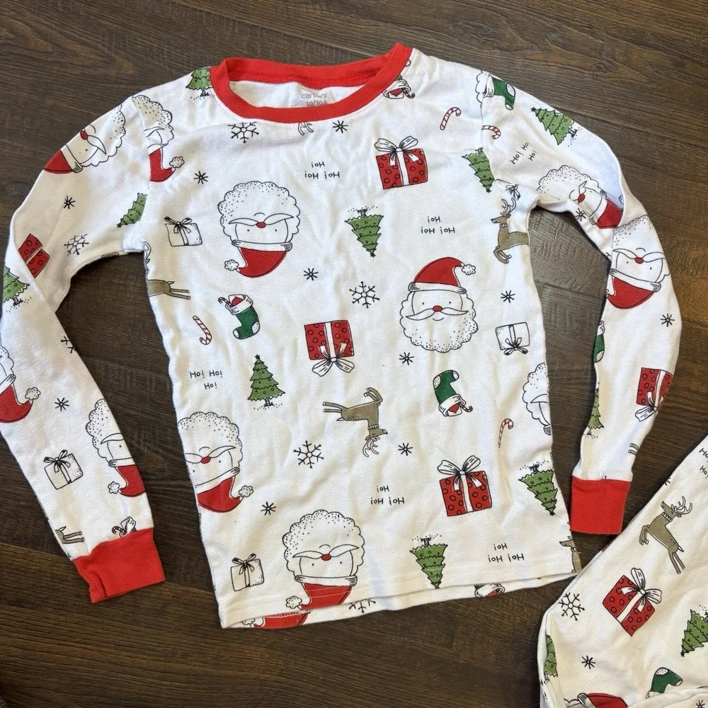 Boys CHRISTMAS PAJAMAS size 10 CARTERS Snug Fit 2PC SLEEPWEAR cute Santa Holiday